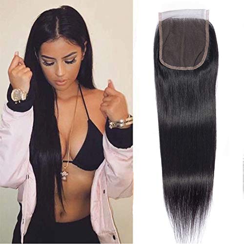 Liddy Hair 4x4 Free Part Lace Closure Straight Human Hair 8A Brazilian Virgin Hair With Baby Hair 130% Density Natural Color(8''-20''Closure, Straight) (8'')