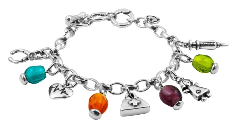 Ciclon1998 - pulseras cadena con charm de motivos sanitarios multicolor - bañado en plata de ley - cadena eslabon ovalado - joya artesanal - ideal para regalo - coleccion Jobs - 162175