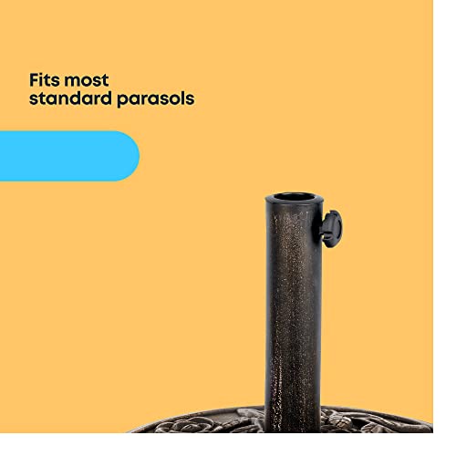 FiNeWaY® Heavy Duty Metal 9.5kg 45cm Dia. Garden Cast Iron Effect Parasol Base With Floral Rose Design- Easy To Assemble, Outdoor Furniture Umbrella, Canopy, Gazebo, Awning