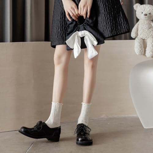 Image of Starella Womens Cute Floral Ruffle Frilly Socks Cotton Goth Preppy Dress Sock for Mary Janes 5 Pairs