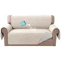 BellaHills Sofa Cover 100% Waterproof Sofa Covers 2 seater Couch Covers Sofa Slipcovers with Elastic Straps Triple Non-Slip Loveseat Sofa Cover Furniture Protector for Kids (Loveseat 54\", Ivory)