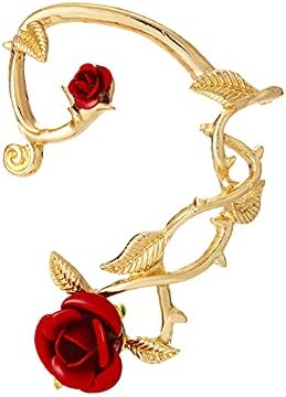 Retro Rose Flower Climbers Crawler Jacket Earrings Sparkly Metal Left Ear Cuff Wrap Clip Stud Earring for Women Girls Fashion Jewelry 1 PC (Gold)