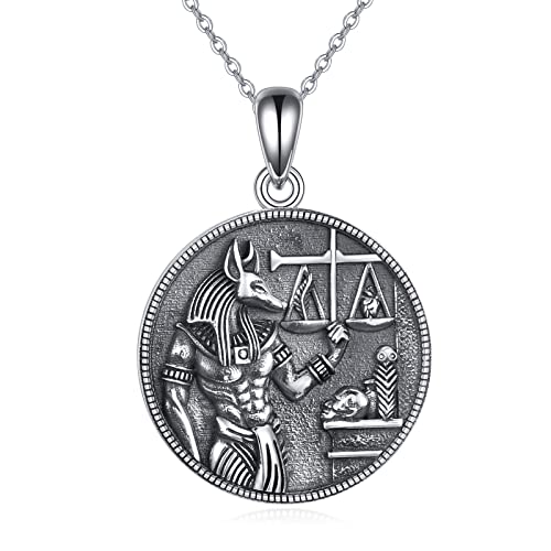 Egyptian Jewelry Sterling Silver Anubis Ankh Eye of Horus Necklace Egypt Scarab Pendant for Women Men