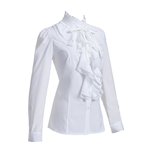 Women Shirts Lace Ruffle Neck Stand-Up Collar Victoria Ruffle Bow BlouseLong Sleeve OL Shirt Tops US S-US 2XL2