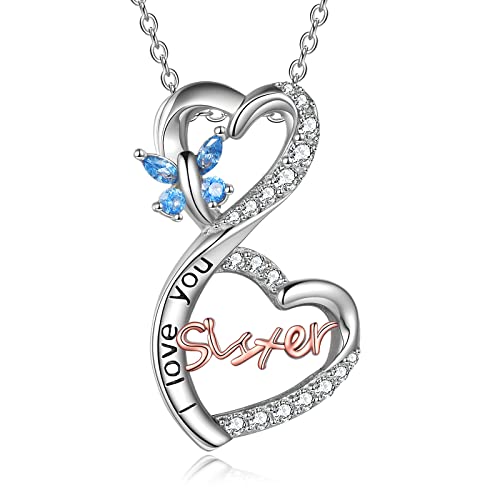 POPKIMI Gifts for Sister 2 3 4 5 Sisters Necklace Sterling Silver Crystal Fashion Jewelry Gift for Women Friend Female Friendship Lasts Forever