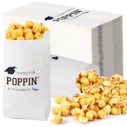Image of DECYOOL 150Pcs Graduation Popcorn Bags Class of 2025 Popcorn Bags Graduation Party Treat Snack Goodie Cookie Bags Grease Paper Individual Servings for Graduation