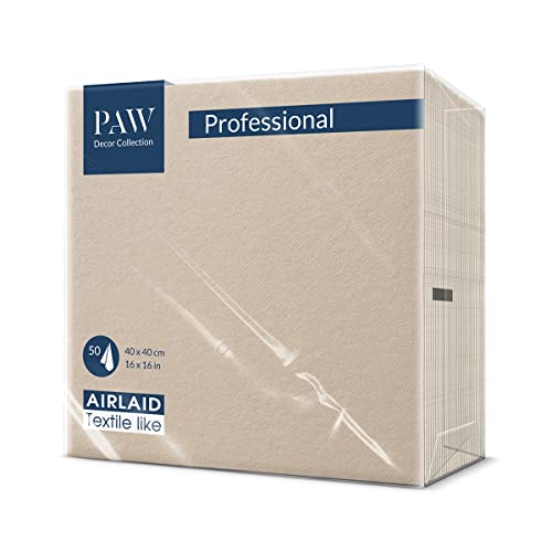 PAW Serviette de Table Papier - Airlaid (40 x 40 cm) I Monocolor, Beige I Décoration Anniversair, Mariage, Bapteme Garcon et Fille I Structure en Tissu I Color: Monocolor beige