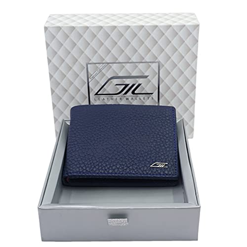 GIL Men’s RFID Blocking Leather Wallet – Slim Bifold Card Holder, Premium Full-Grain Leather, Stylish Blue Stitching, Durable & Secure Everyday Wallet, Ideal Gift nan