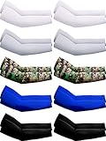 Boao 10 Pairs Adults UV Sun Protection Arm Sleeves Ice Silk Cooling Arm Compression Sleeves for Men Women Sport Working Golf(White, Grey, Black, Blue, Camouflage, Medium)