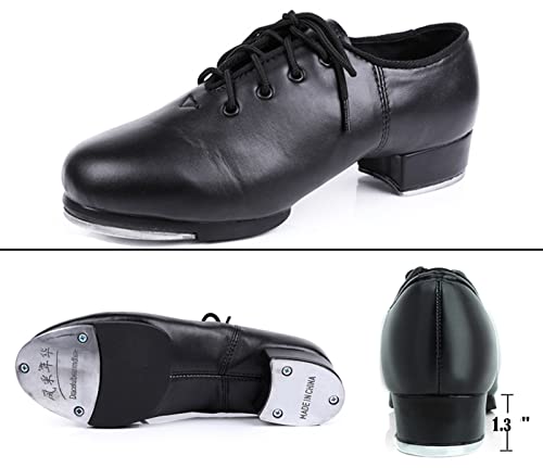 WUIWUIYU Women's Men's Black Tap Shoes Lace-Up Heels Split Sole Jazz Dance Shoes for Adult2
