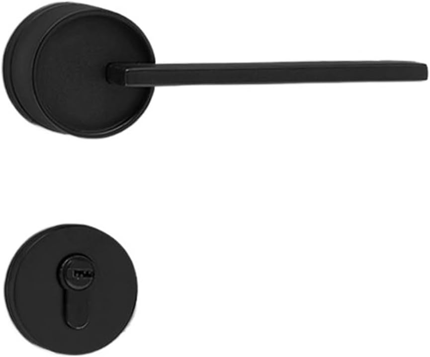 Minimalist Solid Wood Split Lock Magnetic Silent Indoor Bedroom Door Lock Household zinc Alloy Black Wooden Door Lock(BlackA08 025)