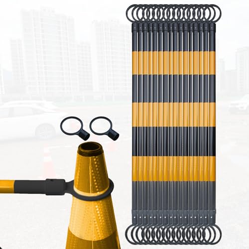 Cone Barricade Pole Expandable - 12 Pack Retractable Traffic Cone Bar/ Extension Poles with Blue Red Yellow Reflectors for Road Parking Lots, Crowd Control, Temporary Barriers - Weatherproof(Yellow bl