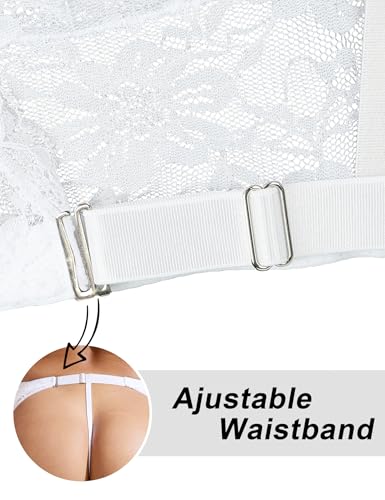 Image of Women Floral Lace Garter Belt Plus Size Mesh Suspender Belt Set with 4 Straps Metal Clip for Thigh Highs