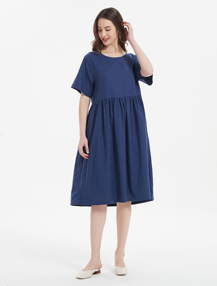 Minibee Women's Linen Tunic Summer Dress Casual Midi Dresses with Pockets - Image 4