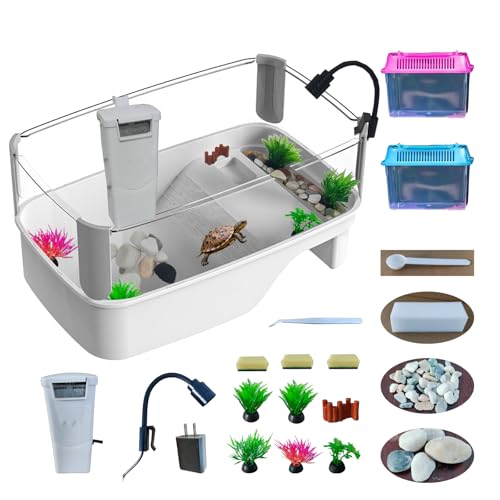 Small Turtle Tank Habitat Kit with Basking Platform, for Turtles, Crayfish, Crab, Aquatic Tortoise...