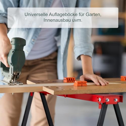 Relaxdays Arbeitsbock, 2er Set, klappbar, 100 kg, HxBxT: 78 x 100 x 49 cm, Allzweckbock Werkstatt, Stahl, rot/schwarz