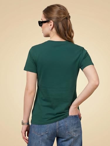 Image of JUNEBERRY Women's Regular Fit Printed Tee - 100% Pure Cotton, Round Neck, Half Sleeve Graphic T-Shirt for Daily Use (Colors: Red, Brown, Green & Future Dusk)