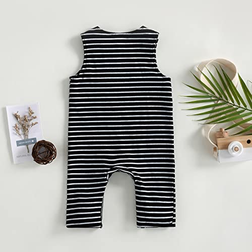 Infant Baby Girl Boy Summer Outfit Cute Sleeveless Sun Striped Printing One Piece Romper Bodysuit Jumpsuit (Black,6-12 Months) #TOP1