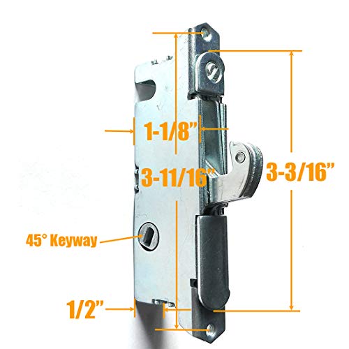 Patio Door Handle Set + Mortise Lock 45° Perfect Replacement For Sliding Glass Door Fits 3-15/16” Screw Hole Spacing, Non-Keyed With Mortise Latch Locks,White Diecast,Reversible Design(Non-Handed) #TOP2