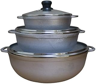 IMUSA USA Traditional Colombian Natural Caldero Glass Lid & Steam Vent 3-Piece (1.4/3.4/6.6) Quart, Silver (Dutch Oven Set)