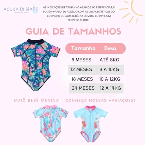 Acqua di Mare Maiô Bebê Menina Manga Curta Proteção UV 50+ até 2 anos (BR, Idade, 12 Meses, Florido