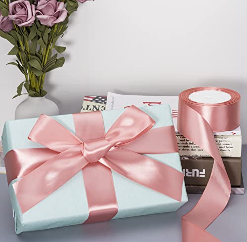 Image of ATRBB 25 Yards 1-1 /2 inch Wide Satin Ribbon Perfect for Wedding,Handmade Bows and Gift Wrapping (Rose Gold)