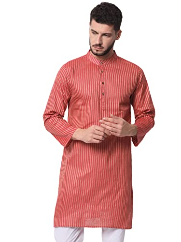 Image of Vastraa Fusion Men's Printed Kurta Pure Cotton Long Kurta, Round Collar, Full Sleeves, Button Kurta, Ethnic Wear
