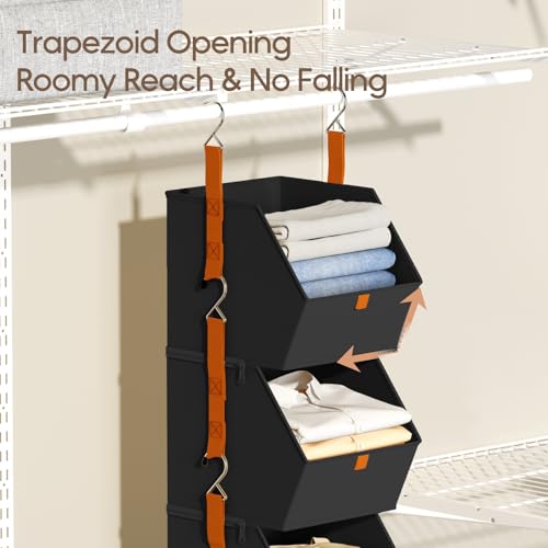 Image of Homsorout Collapsible Hanging Closet Organizer - 6 Tier Closet Shelves Storage System with Hooks, Fabric Hanging Storage Bins for Clothes, Foldable Storage Basket for Laundry, Bedroom, Rv, Black