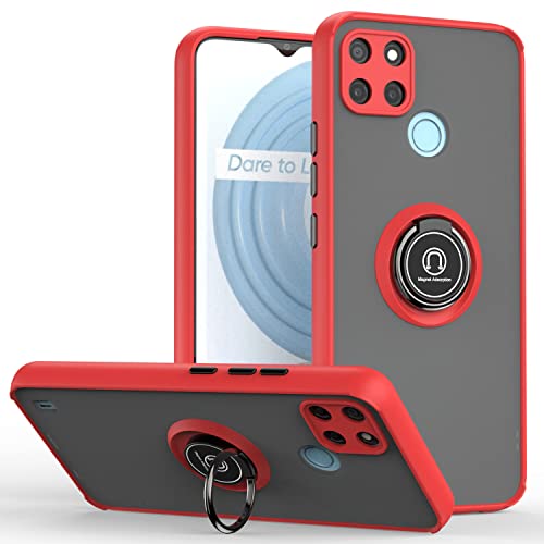 XINYEXIN Funda para Realme C21Y / Realme C25Y, Funda con Soporte de Anillo, TPU + PC Translúcido Anti- Arañazos Carcasa Protectora Antigolpes Case Cover - Rojo