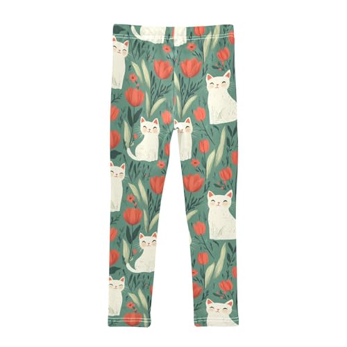 Girls Leggings Cute White Cats Flower Soft Toddler Leggings for Girls Kids Pants Size 4T-10T2