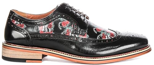 Ross Skull Men's Skull Rose Print Brougue Low Shoes (Black Multi, US 10)2
