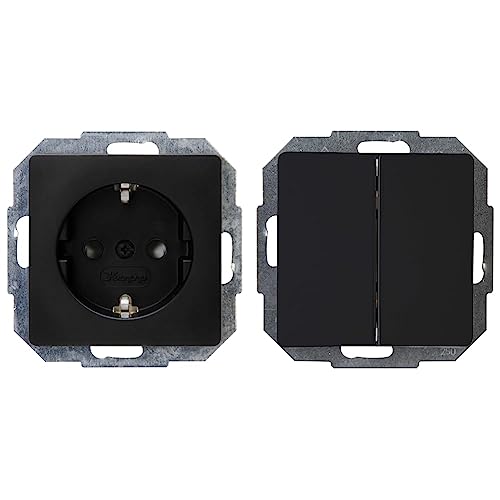 Kopp Paris Steckdose mit erhöhtem Berührungsschutz, Unterputz, Mattschwarz, 920650080 1 stück & Paris Serienschalter, Unterputz, Mattschwarz, 650550089, matt-schwarz