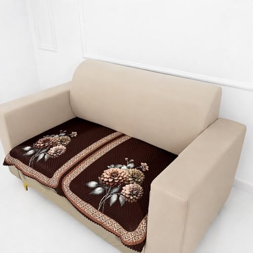 Image of Homerz 'Brooklyn Series' Premium Sofa Cover | Quilted Floral Design | Non-Slip Washable Sofa Protector | Soft Anti Slip Fabric (Brown, 2 Seater, Only Seat Cover)