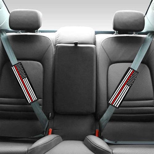 2-Pack USA Flag Thin Red Line Car Seat Belt Pads – Premium Soft Fabric, Comfortable and Supportive – Ideal for Cars, Trucks, SUVs – Show Your Support for Firefighters