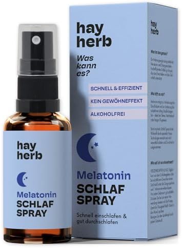 Melatonin Spray von Hay Herb | Schnell & Effizient durch Nano-Technologie | 30ml für über 7 Monate - ohne Gewöhneffekt und natürlich alkoholfrei | Schnell einschlafen, gut durchsch