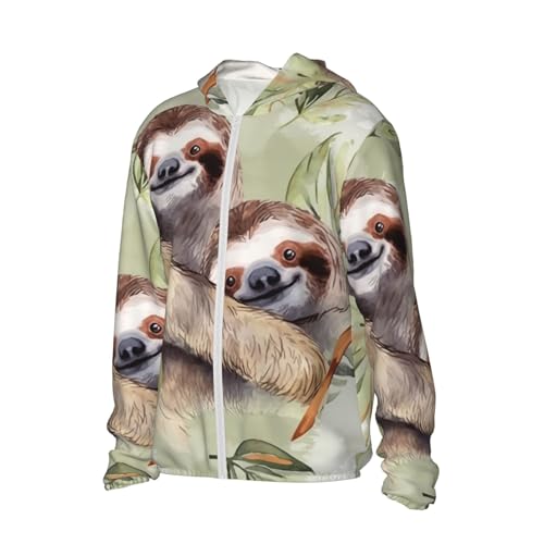 Men's Sun Protection Hoodie UPF 50+ Watercolor Sloth Rash Guard Long Sleeve Women's Sun Shirts Lightweight2