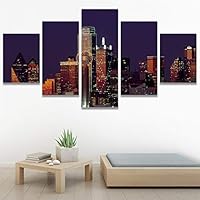 SIGNWIN 5 Panel Canvas Wall Art Modern Art Architecture & Maps Building Contemporary Expressive Multicolor Photography for Home Decorations Ready to Hang - 60