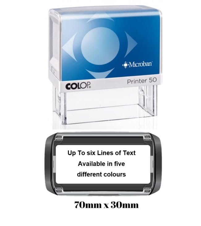Handy Stamps Colop Premium Personalised Custom Made Self-Inking Business Company Address Rubber Ink Stamp - Up to 6 Lines of Customised Text with a Choice of Colour Options - 69mm x 30mm