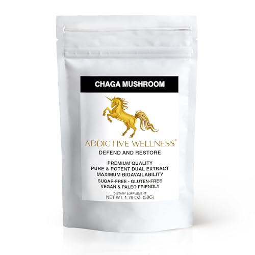 Addictive Wellness Chaga Mushroom Extract Powder – Dual-Extracted Full-Spectrum Adaptogen for Immune Support, Antioxidant Protection, Energy & Radiant Skin – 100% Pure, Potent & Ready-to-Drink