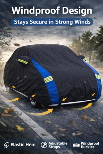 Image of Avecrew Car Cover Custom Fit for Benz Smart, Waterproof All Weather Full Exterior Cover Rain Snow Protection Cover with Side Door Zipper Design