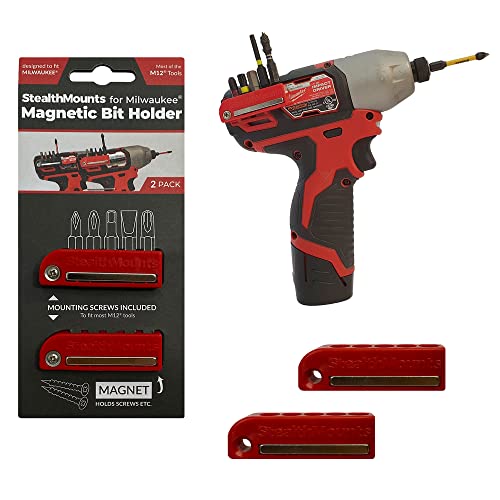 StealthMounts Milwaukee M12 Magnetic Bit Holder | Drill Bit Organizer | Perfect Bit Holder for Milwaukee Drills and Impacts (2 Pack) Red