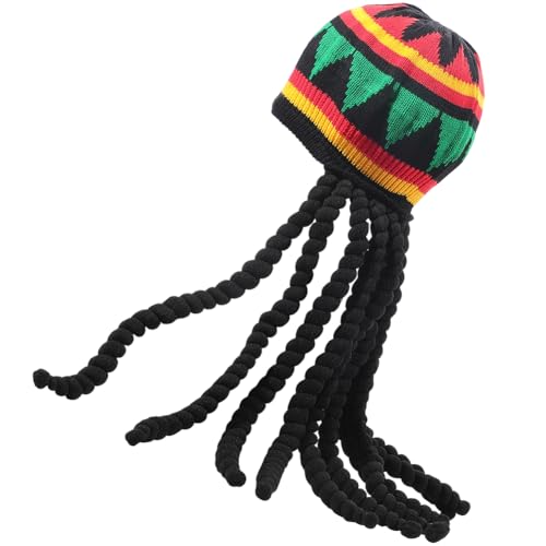 CABODYALS 250mm Rasta Style Hat with Dreads Jamaican Hair Braid Toupee Dread Wig Reggae Costume Accessories Black Dreadlocks Beanie Caps for Men Women Halloween Festival Cosplay Party Photo Props