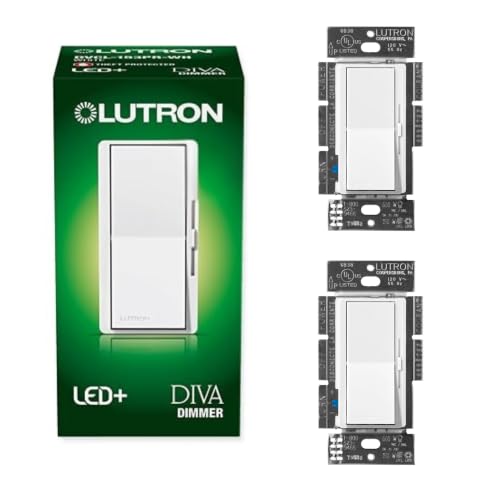 Image of Lutron Diva LED+ Dimmer Light Switch for Dimmable LED, Halogen, and Incandescent Bulbs, 150 Watt, Single-Pole or 3-Way, DVCL-153P-WH, White (2-Pack)