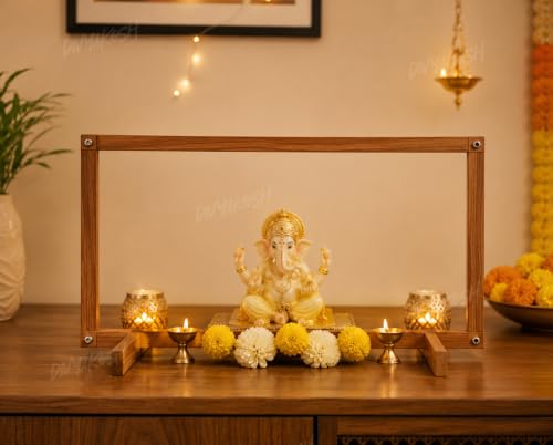 Image of Divyakosh Wooden Mandap Stand for Ganpati Decoration, Navratri, Durga Pooja & Home Decor | 2-Way MDF Backdrop Frame, 30 x 24 Inch