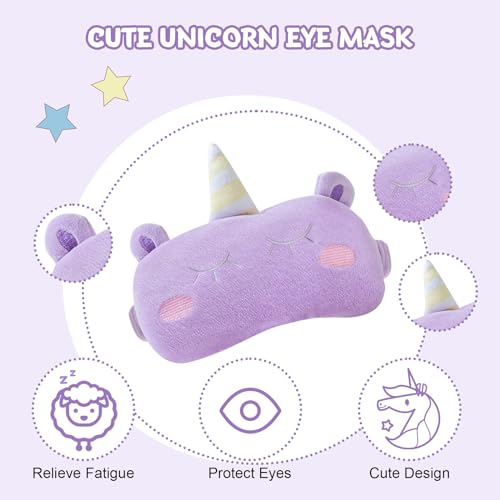 Kids Travel Pillow Cute Neck Pillow for Traveling Memory Foam Airplane Pillow with Sleep Mask Animal Flight Pillow Head Rest Neck Support for Cars Long Flights Sleeping Girls Boys (Purple Unicorn) by Cirorld - Image 5