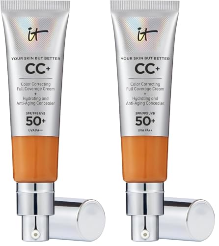 IT Cosmetics, Base de Maquillaje, Tratamiento Antiedad e Hidratante con SPF50+, Cobertura Total, Acabado Natural, 12 Tonos Disponibles, Rich, YSBB CC+, 32ml (Paquete de 2)