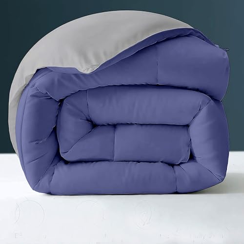 Image of Day Care - 600 GSM Hotel Quality-Down Alternative Reversible Comforter (90 inch x 90 inch Inches /228cm x 228cm) - Comforter Queen Size|Medium Blue /Silver
