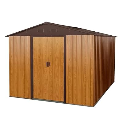 Ataucjin 8' x 10' Metal Outdoor Storage Shed w/Floor Frame, Steel Yard Shed with Design of Lockable Doors, Utility and Tool Storage for Garden, Backyard, Patio, UV Resistant Water-Resistant Coffee