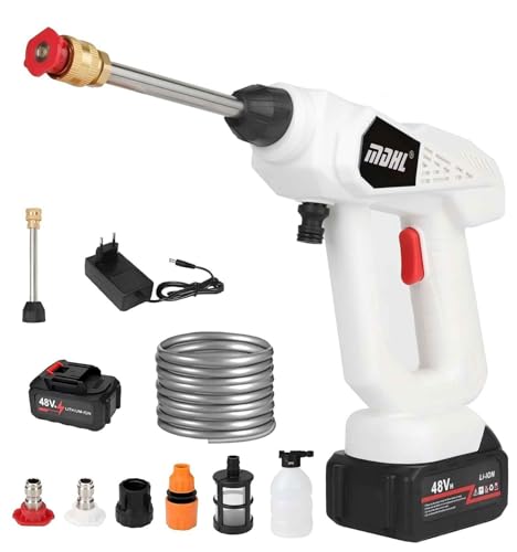 Hidrolimpiadora de Batería 21V Máx 35Bar, Press & Clean Pistola Lavado con de 5.6Ah Bateria, Manguera de 5m y Cargador, Limpiador de Alta Presión Portátil para Coche, Ventana (Blanco con 1 Batería)
