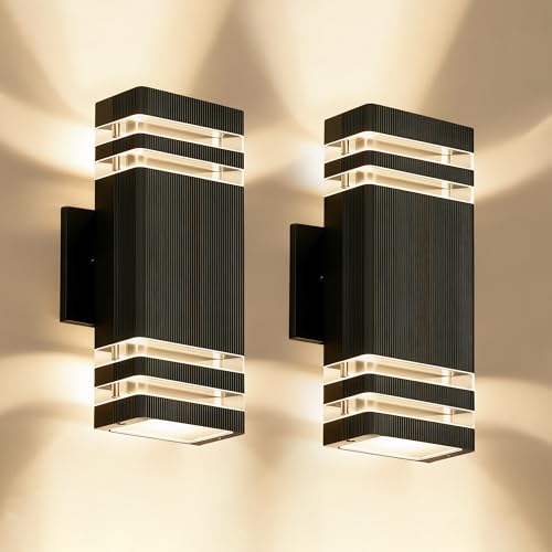 Image of JYV Square Outdoor Wall Lights, Up and Down Outdoor Lighting, Black 2 Pack